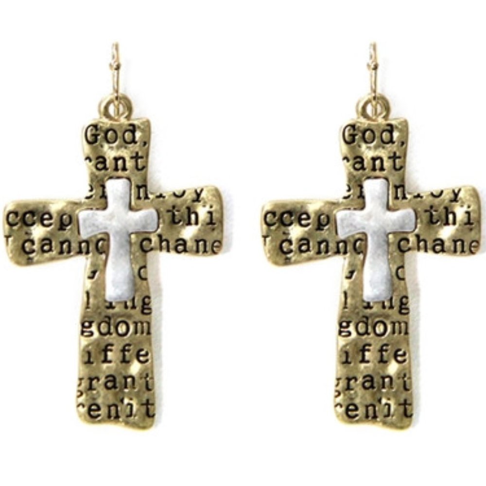 Two Tone Serenity Prayer Earrings